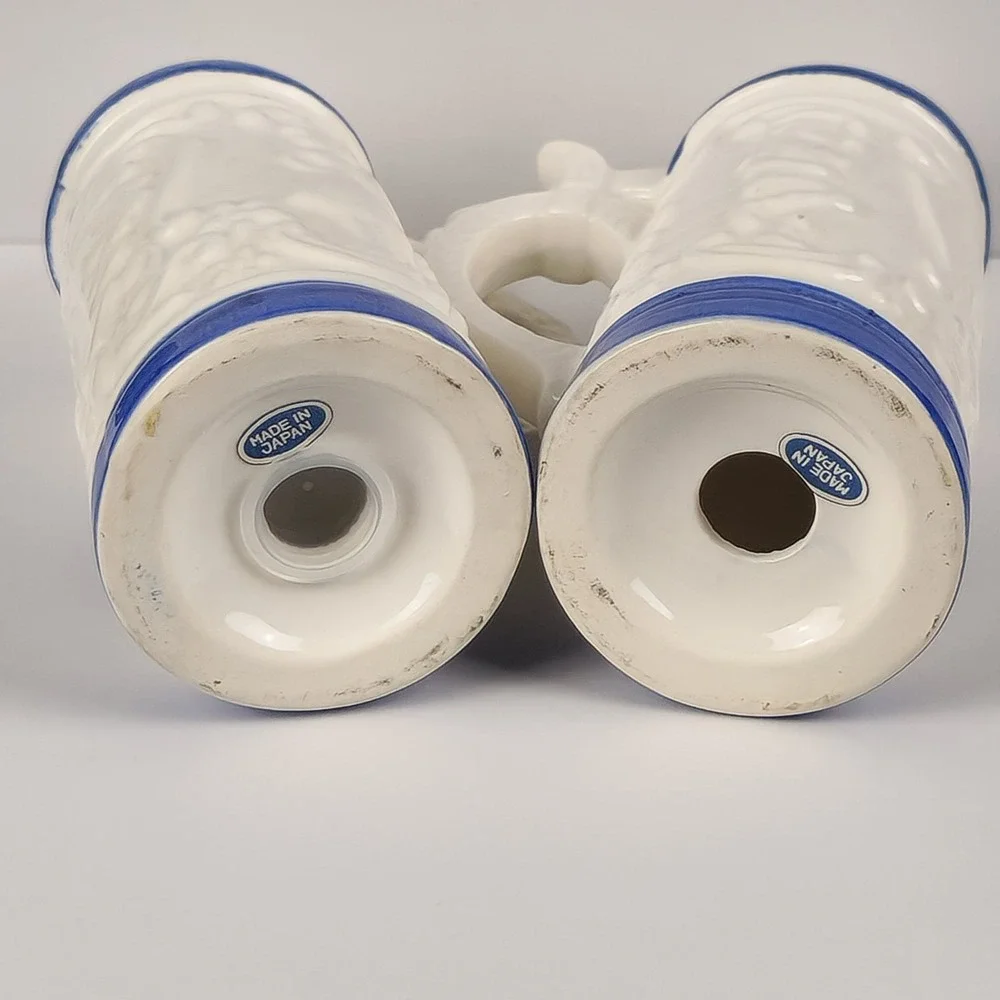 Vintage Six Flags Salt and Pepper Shakers Beer‎ Stein Japan Blue White Ceramic